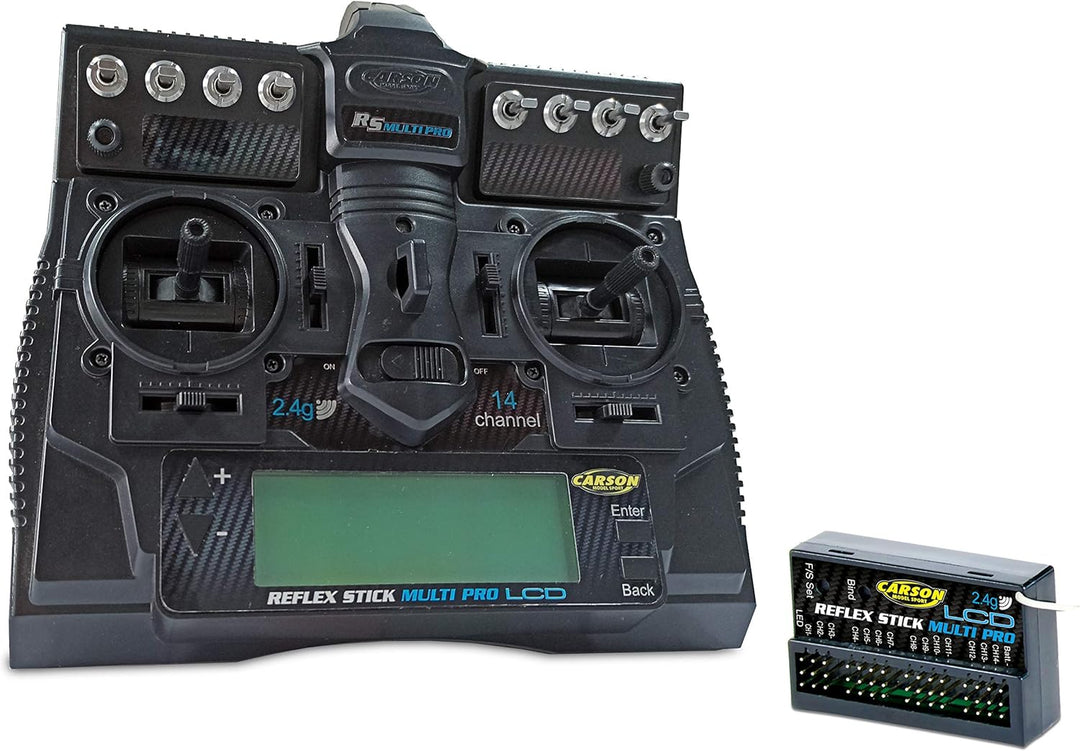 Carson 500501004 FS Reflex Stick Multi PRO LCD 2.4 GHz – 14-Kanal-Fernsteueranlage, Fernbedienung mi