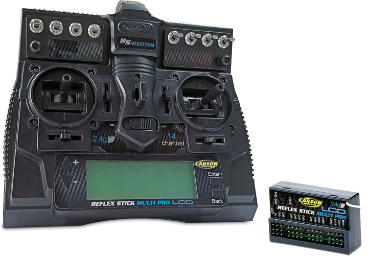 Carson 500501004 FS Reflex Stick Multi PRO LCD 2.4 GHz – 14-Kanal-Fernsteueranlage, Fernbedienung mi