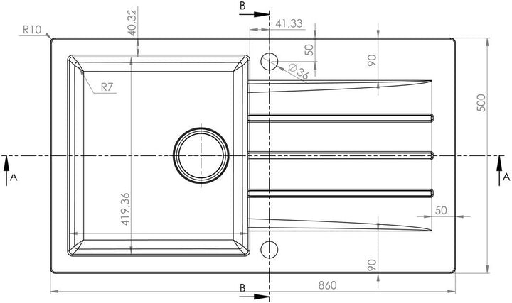 AXIS KITCHEN Mojito 100 Küchenspüle Material Axigranit 45er Unterschrank Spülbecken Siphon, Exzenter