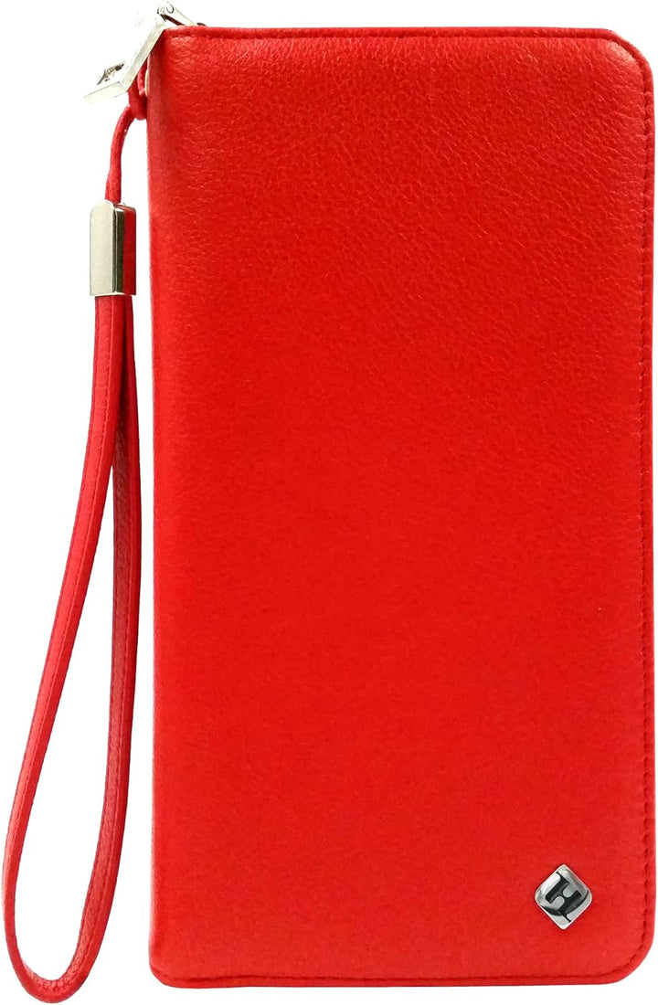 Damen Portemonnaie Leder rot, gross, lang, RFID Schutz, Münzfach, viele Fächer Handyfach - Clutch Ge