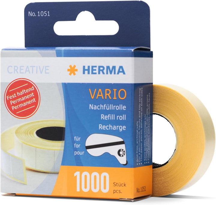 HERMA 10 x Nachfüllrolle für Vario-Klebespender fest haftend 1000 Klebestücke, 1051, weiss, 13x12mm