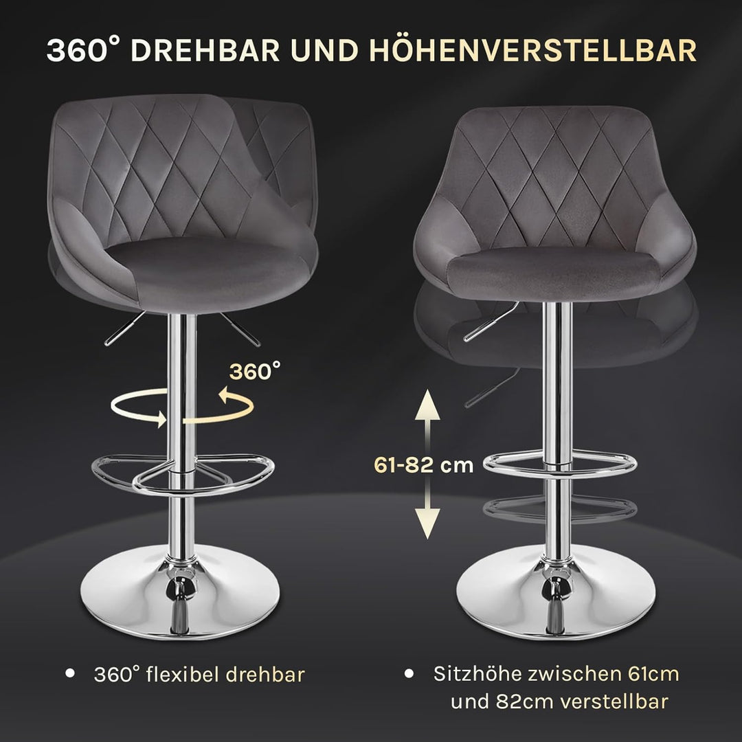 WOLTU Barhocker, Hocker höhenverstellbar drehbar, gepolsterter Samtsitz, mit Rückenlehne Fussstütze,
