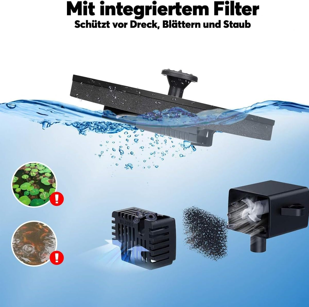 Solarbrunnen Wasser-Fontäne für draussen - 16 cm Schwimmende Solar Wasserpumpe mit 5 wechselbaren Au