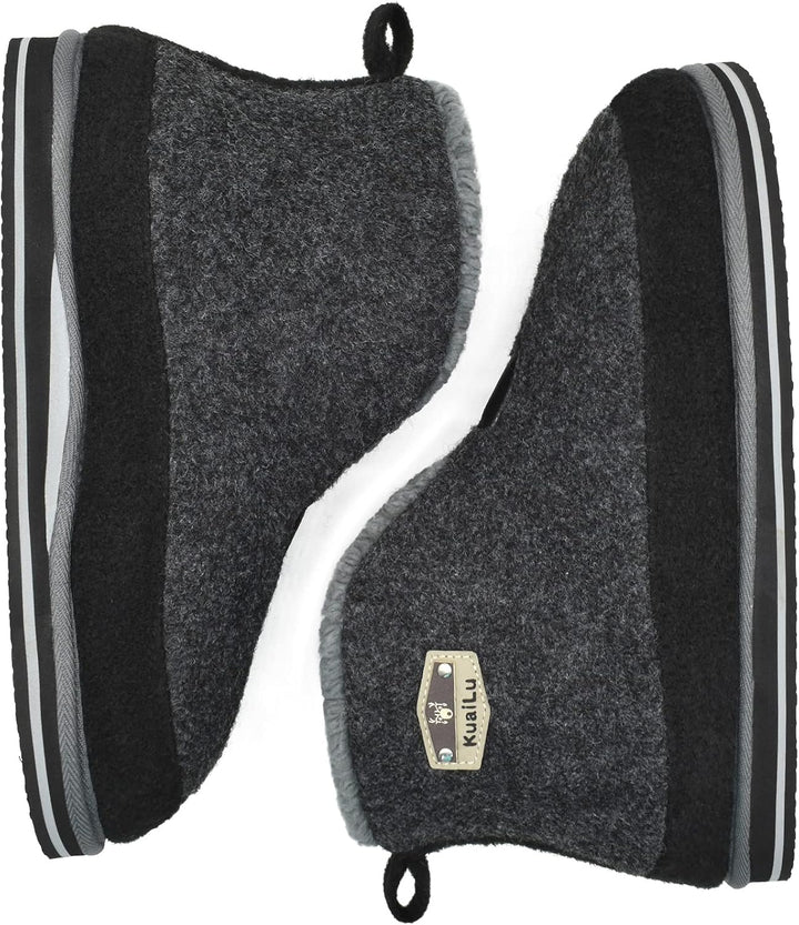 KuaiLu Hausschuhe Boots Herren Winter Filz Hausstiefel Warm Plüsch Flauschige Fell Hüttenschuhe Kusc