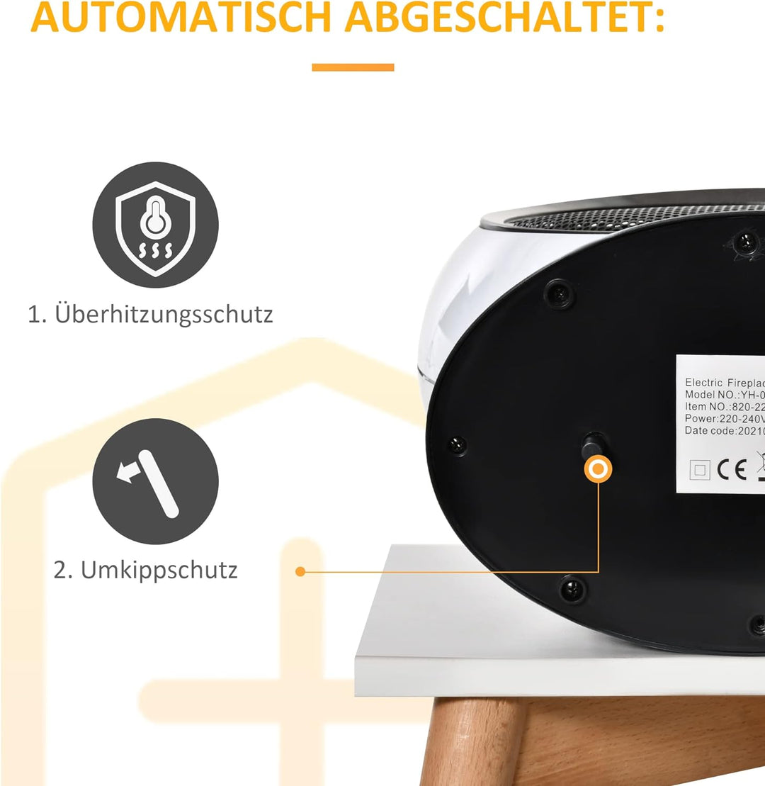 HOMCOM LED Elektrokamin mit Flammeneffekt 1500W Standkamin Kaminofen ABS-Kunststoff Weiss 30,5 x 18