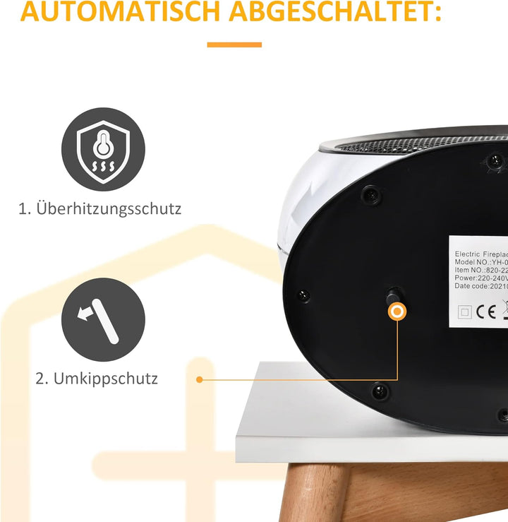 HOMCOM LED Elektrokamin mit Flammeneffekt 1500W Standkamin Kaminofen ABS-Kunststoff Weiss 30,5 x 18