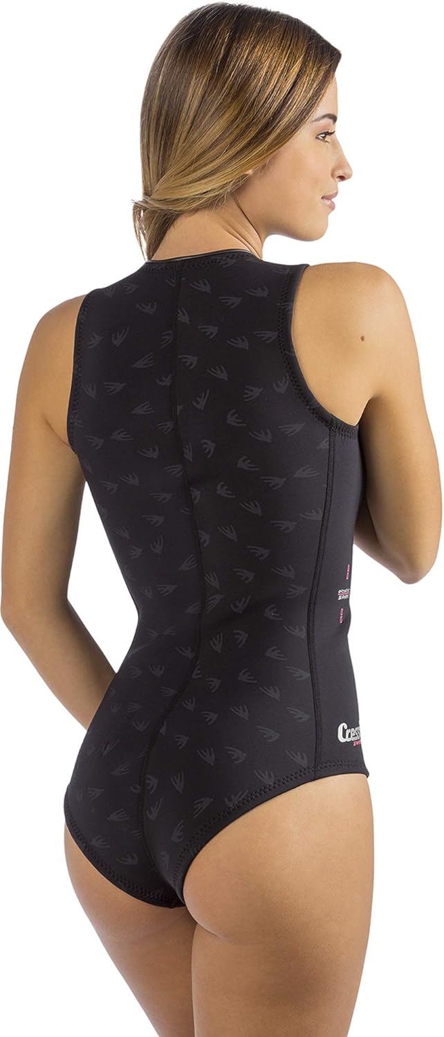 Cressi Termico Long Sleeve Lady Swimsuit Schwarz/Logo Rosa S Standard, Schwarz/Logo Rosa S Standard