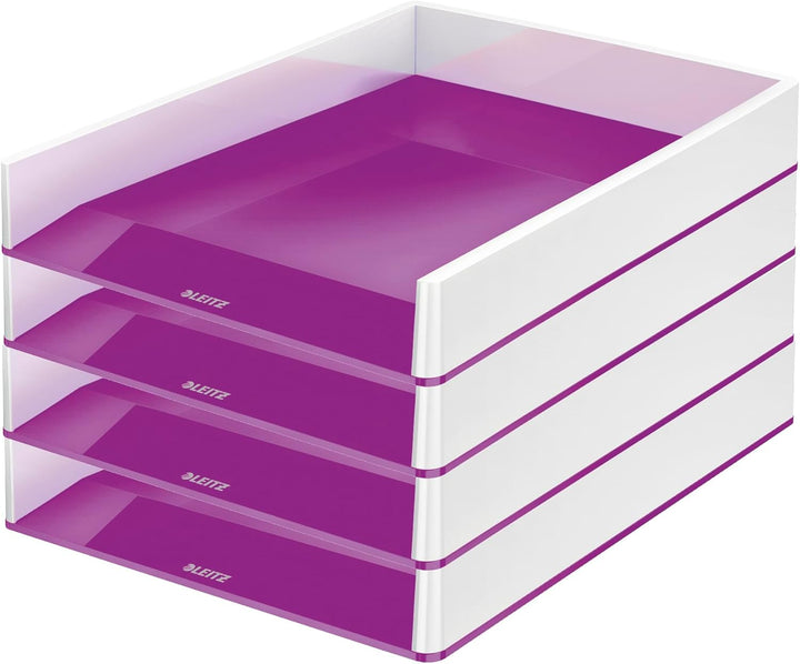 Leitz Briefkorb A4, 4er Pack, Zweifarbiges Design, Weiss/Violett, Duo Colour, WOW, 53611062 Weiss /