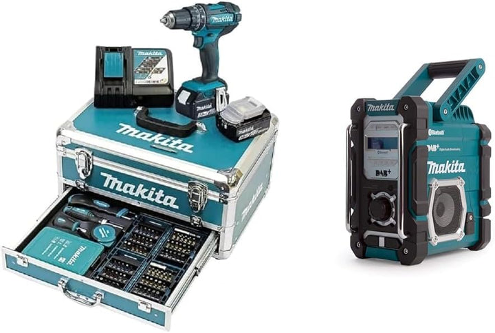 Makita DHP482RFX9 Akku-Schlagbohrschrauber 18V / 3,0 Ah, 2 Akkus + Ladegerät im Alukoffer + 96-tlg.