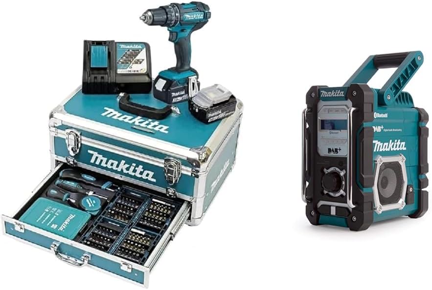 Makita DHP482RFX9 Akku-Schlagbohrschrauber 18V / 3,0 Ah, 2 Akkus + Ladegerät im Alukoffer + 96-tlg.