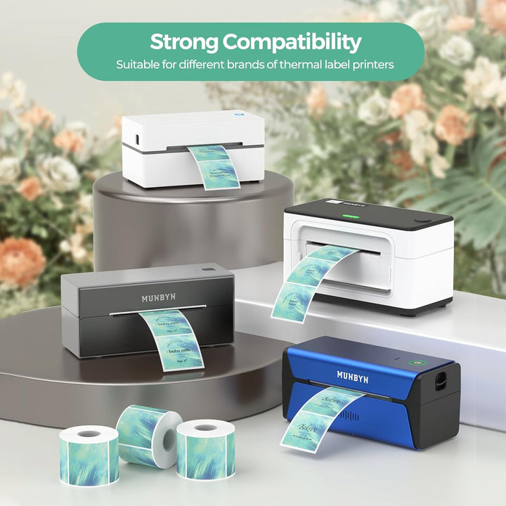 MUNBYN Runde Thermo Etiketten 50x50mm, Thermo Aufkleber Etiketten, grüne Thermo Aufkleber für Backen