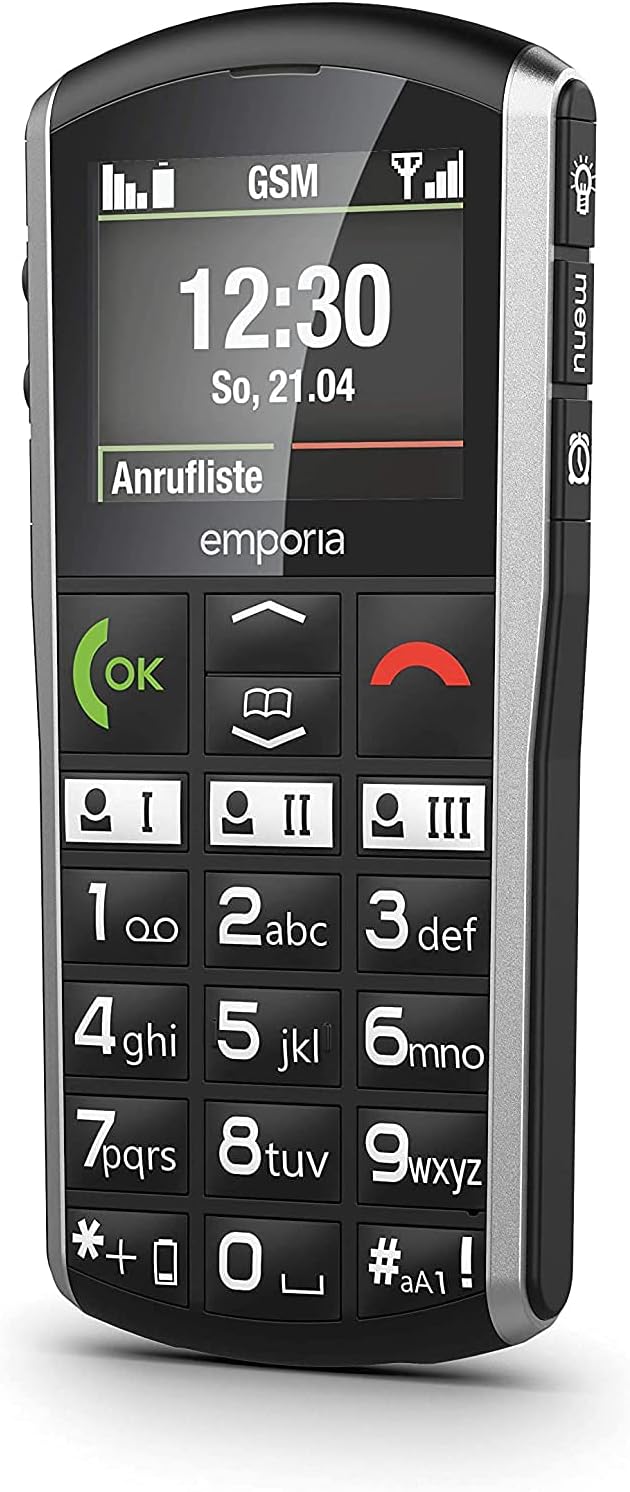 Emporia SIMPLICITY Handy, 2 Zoll Farbdisplay, grosse Tasten, SOS-Taste, Ladestation, M4/T4, kompatib