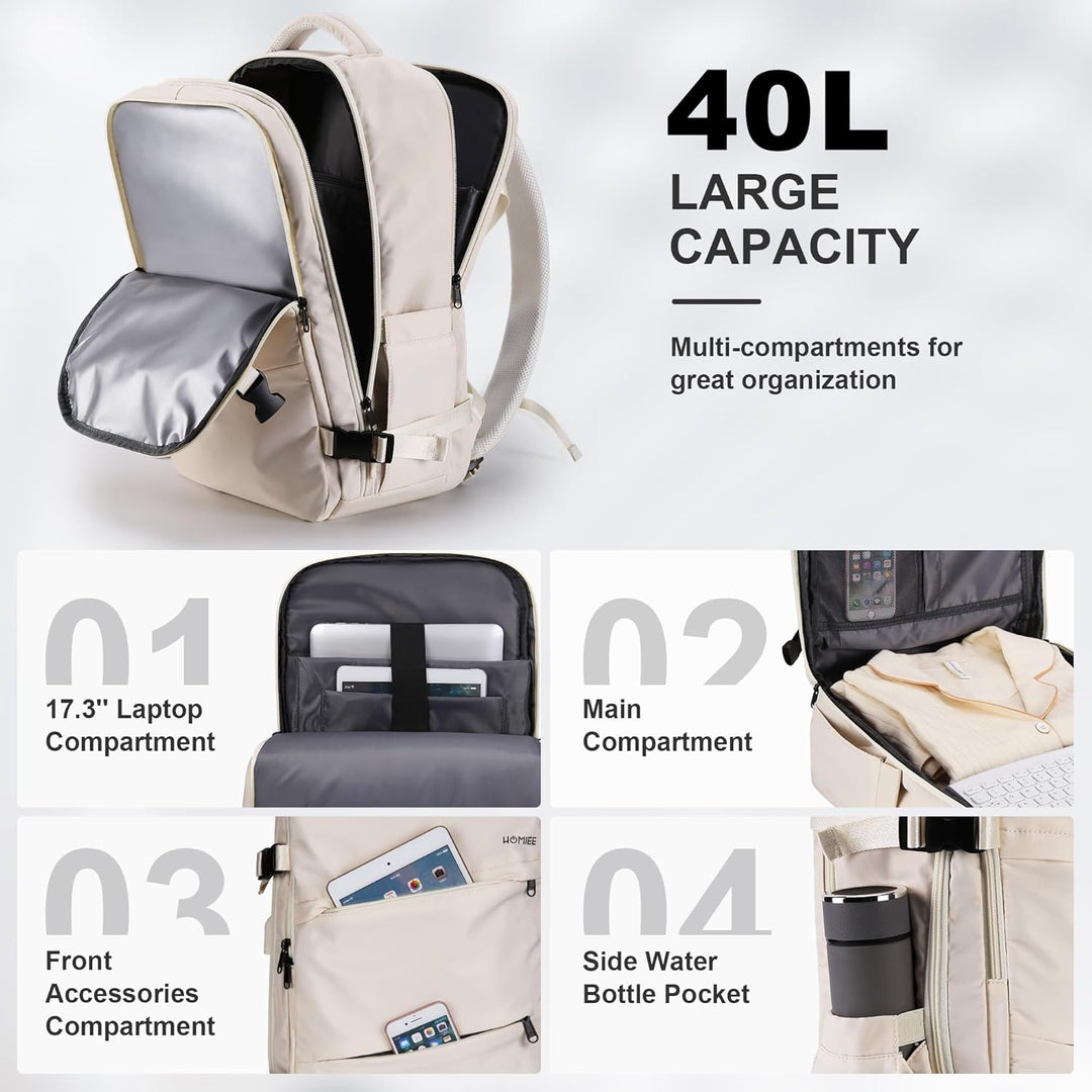 HOMIEE Reiserucksack Damen, 40L Flugzeug Handgepäck Rucksack Lufthansa, 17 Zoll Laptop Rucksack für