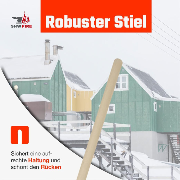 SHW-FIRE Schneeschieber aus geschäumtem Kunststoff mit 150 cm langem Ovalstiel und robuster Alu-Kant