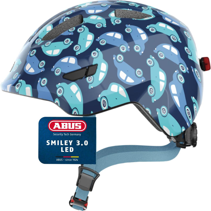 ABUS Kinderhelm Smiley 3.0 LED - Fahrradhelm mit Licht - tiefe Passform & Platz für einen Zopf - für