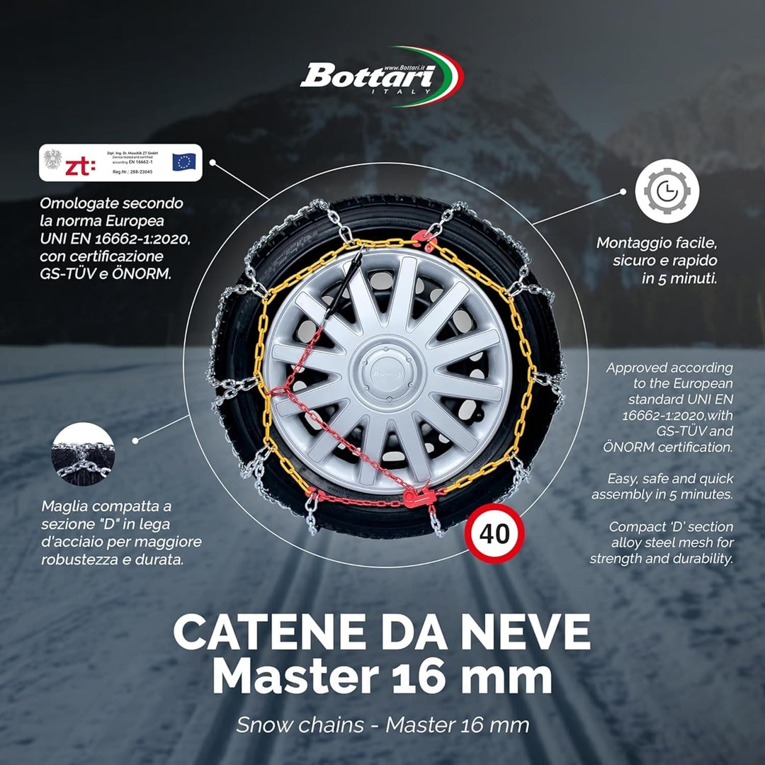 Bottari 68002: Schneeketten "Master", 16 mm, Grösse 220, ÖNORM, für SUVs, busse, transporter und woh