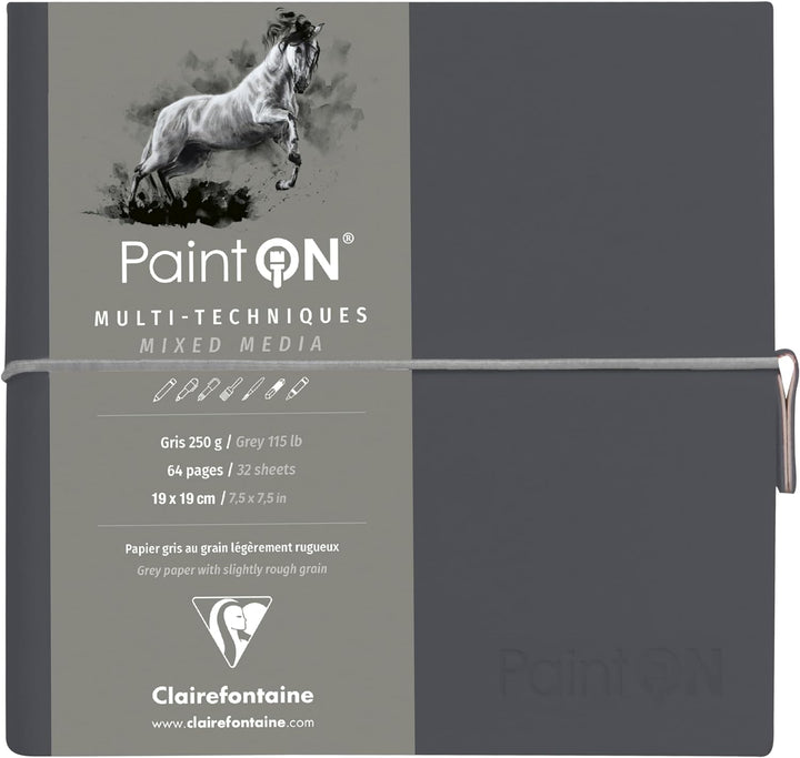 Clairefontaine 975438C - Skizzenbuch mit Fadenbindung, 64 Blatt Zeichenpapier PaintOn Grau 19x19 cm