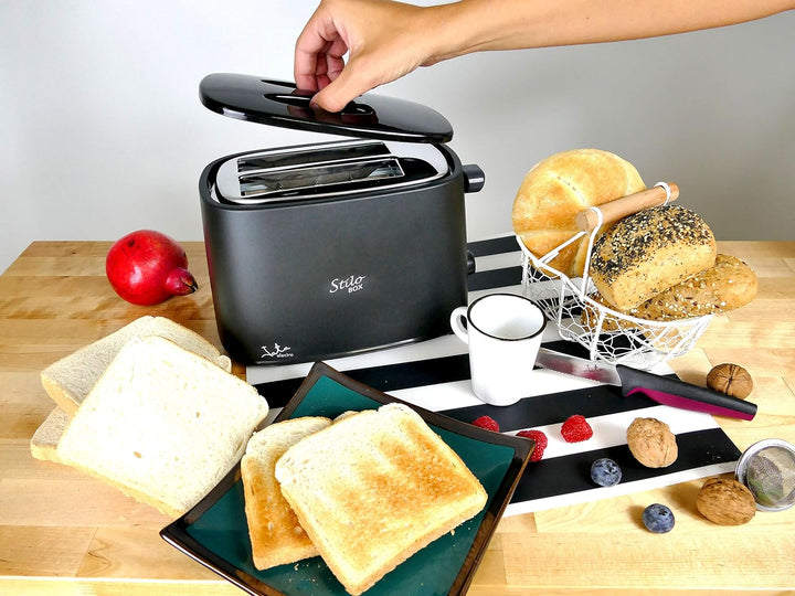 Jata TT631 Schwarzer Toaster mit Schutzkappe und zwei extra breiten Schlitzen, mit elektronischem Ro