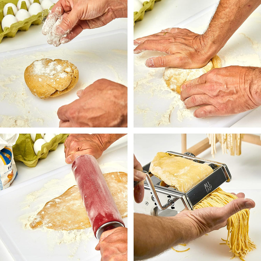ALL EAZY HOME & KITCHEN Nudelmaschine manuell aus Edelstahl • Pasta Maker 3-in-1 für Nudeln und Teig
