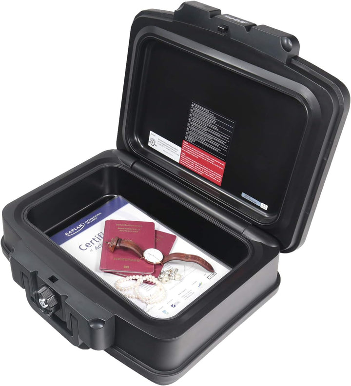 HMF 250452 Feuerfeste Wasserdichte Dokumentenbox | DIN A4 | 44,5 x 16,5 x 33 cm | schwarz