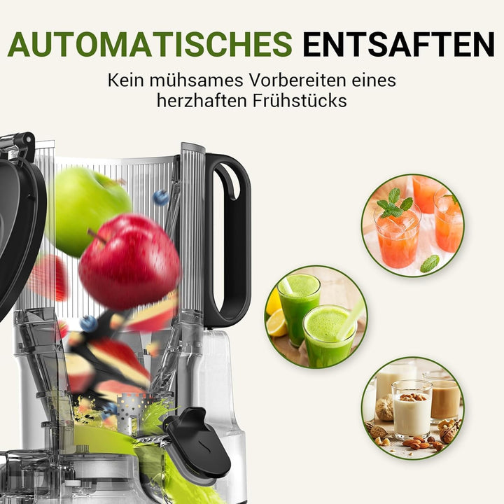 AMZCHEF 250W Automatischer All-In-One Entsafter, 135MM Öffnung und 1,8L Entsafter für Gemüse und Obs