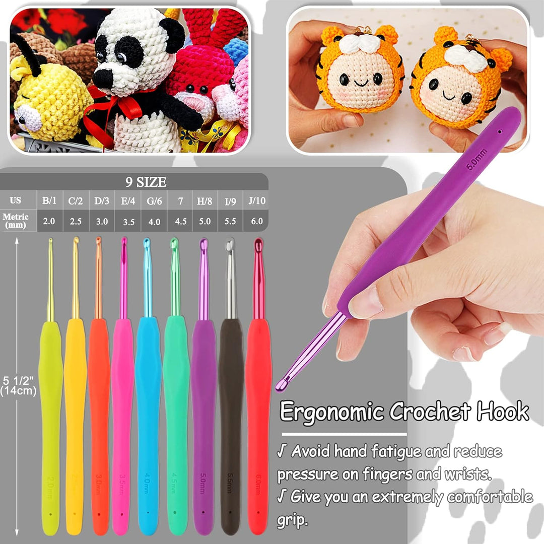 Coopay 63 Stück Häkelset für Anfänger, Häkelnadel Set mit Tasche, Wolle, Häkelzubehör, Ergonomische