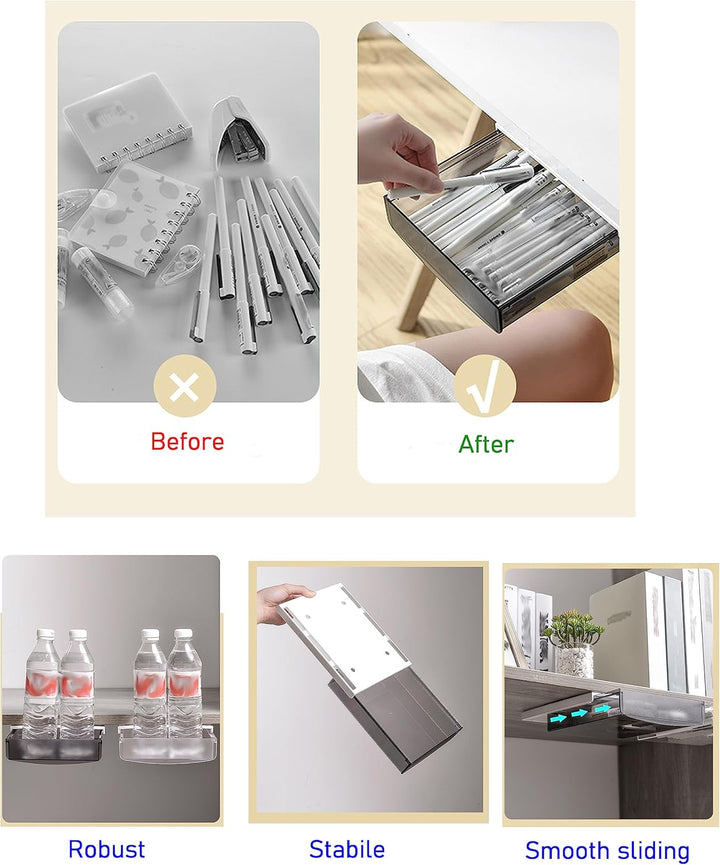 TUKA 2X 1,7L Unterschreibtisch-Schubladen 21x18x5,4cm, Selbstklebende Schubladen, Versteckte Unterba