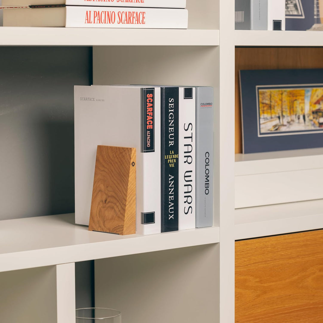 TILISMA Handgefertigte Kastanie Buchstützen für Regale-Bucherstützen aus Holz mit Metallbasis-Buchha