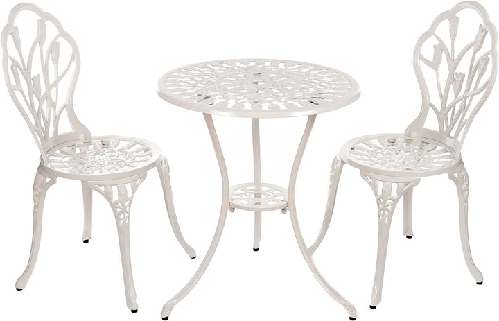 Tisch Set 152405C1551 stabiles Gartenmöbel Set Balkonset Bistroset Aluminium Guss (Weiss), Weiss