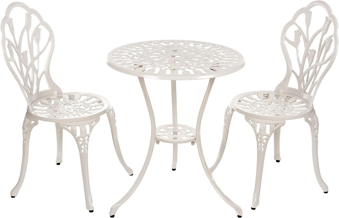 Tisch Set 152405C1551 stabiles Gartenmöbel Set Balkonset Bistroset Aluminium Guss (Weiss), Weiss