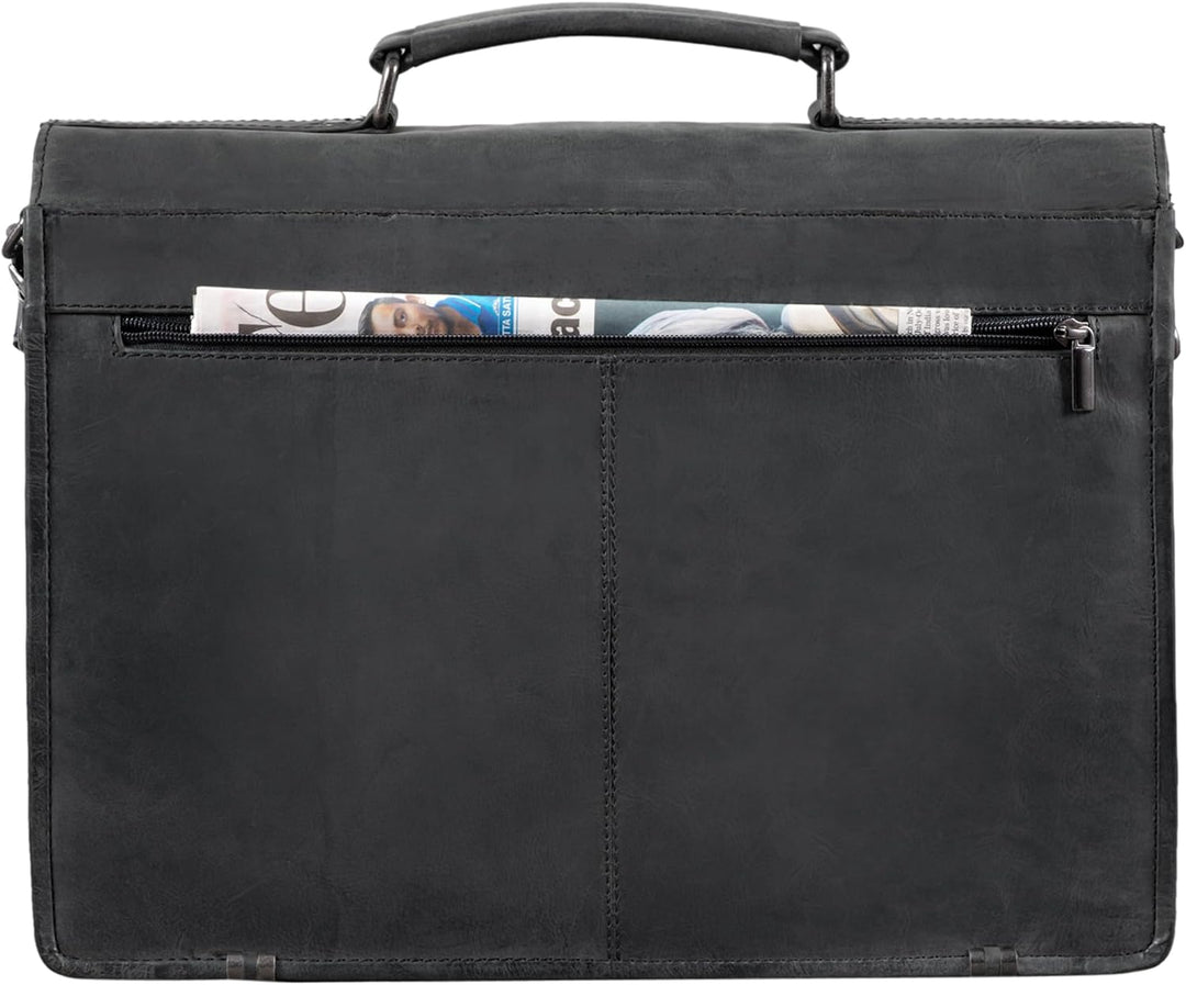 STILORD 'Miguel' Klassische Leder Aktentasche Schwarz Herren grosse Businesstasche Arbeit Bürotasche