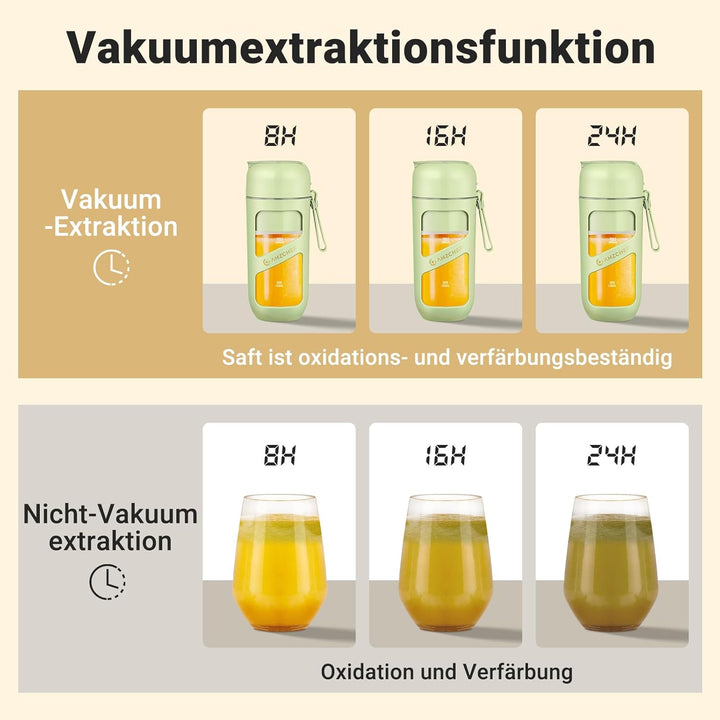 AMZCHEF Vakuum Smoothie Maker, Tragbarer Mixer für Milchshake, Saft, Smoothie - 380ml Vakuum Antioxi