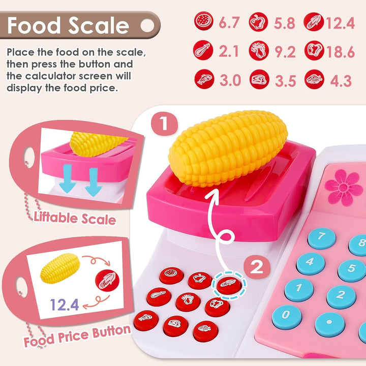 BUYGER Spielzeug Kasse Kinder mit Scanner Waage Mikrofon, Spielkasse mit Litchi und Sound, Kaufladen