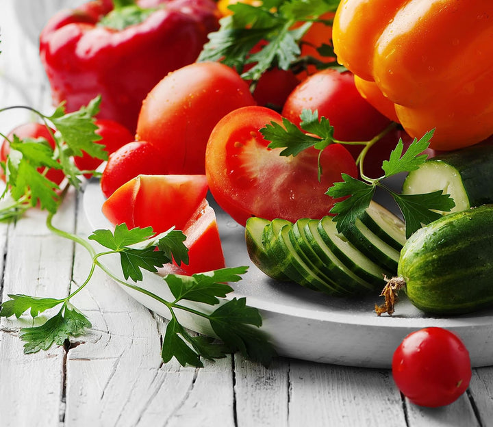 Gemüseteller Herdabdeckplatte & Spritzschutz aus Echtglas | Für Herd-Kochfelder | 60x52 cm