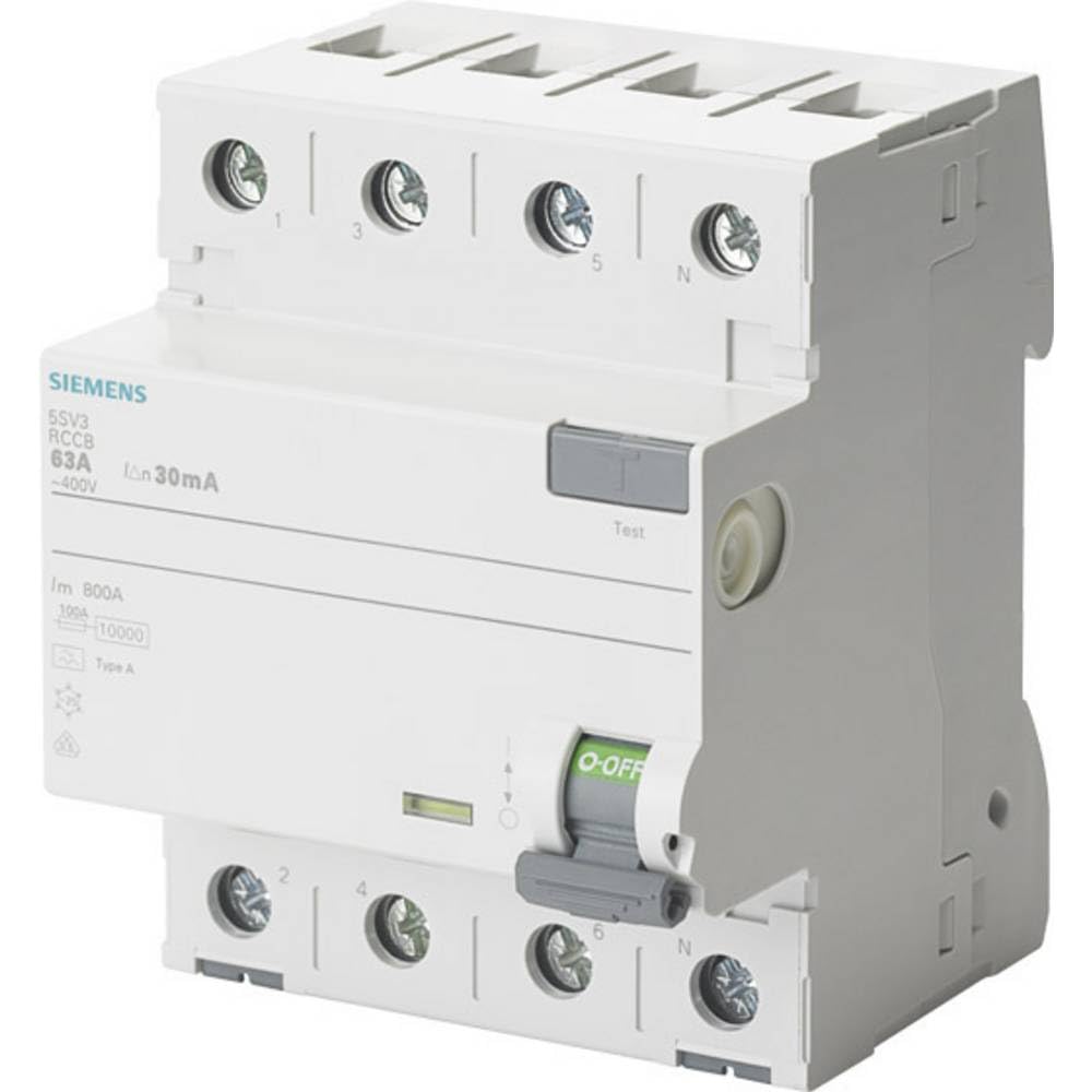 SIEMENS - 5SV36464 FI-Schutzschalter 4-polig Typ B kurzzeitverzögert In: 63 A 300mA Un AC: 400 V