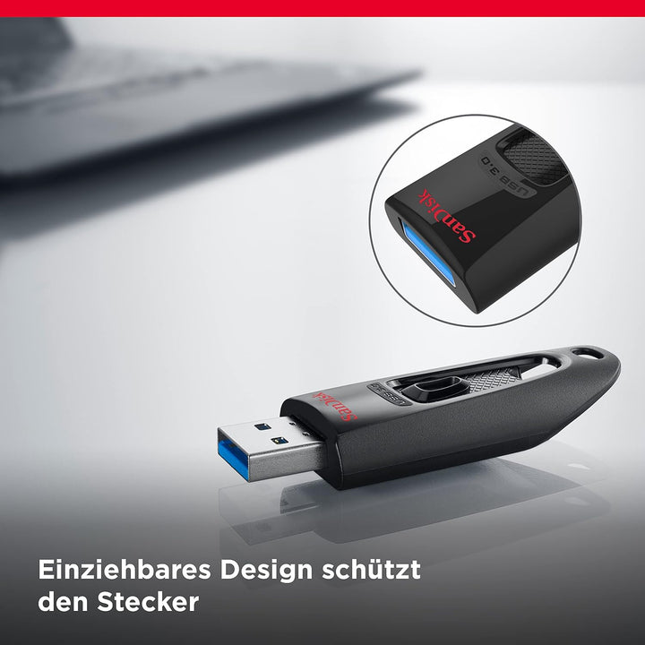 SanDisk Ultra USB 3.0 Flash-Laufwerk 256 GB (SecureAccess Software, Passwortschutz, Übertragungsgesc