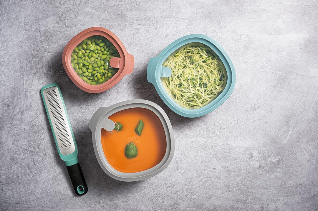 Berghoff 3950220 Set mit 3 stapelbaren Lebensmittelbehältern, Deckel aus Silikon, geeignet für Kühls