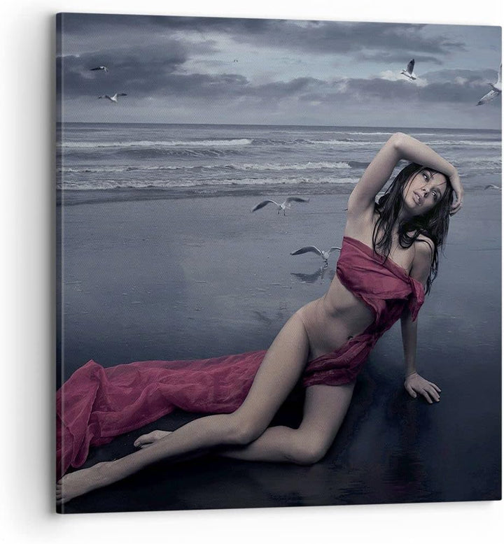 ARTTOR Bilder auf Leinwand 70x70cm Leinwandbild Modell Möwe Vogel Natur Gross Wanddeko Bild Schlafzi