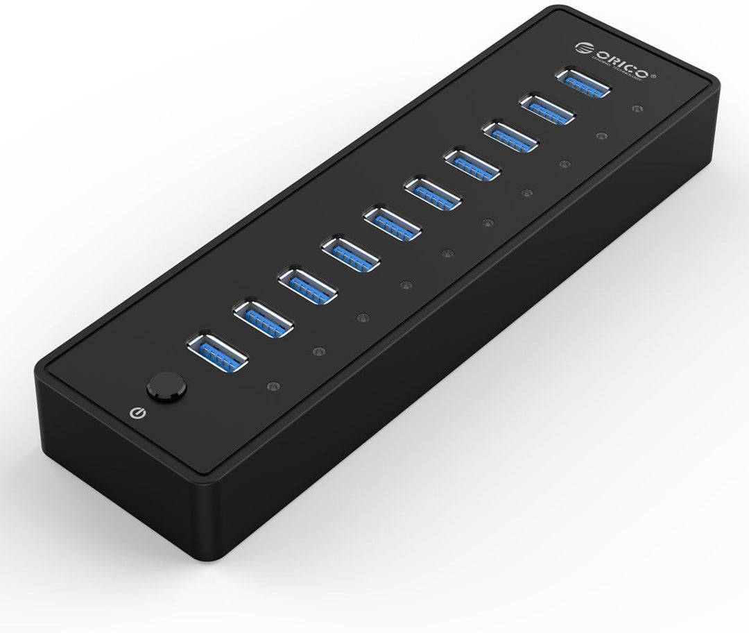 ORICO USB 3.0 Hub 10 Ports mit Netzschaltern und Netzteil 45W (12V4A), 5 Gbps Highspeed Datenhub für