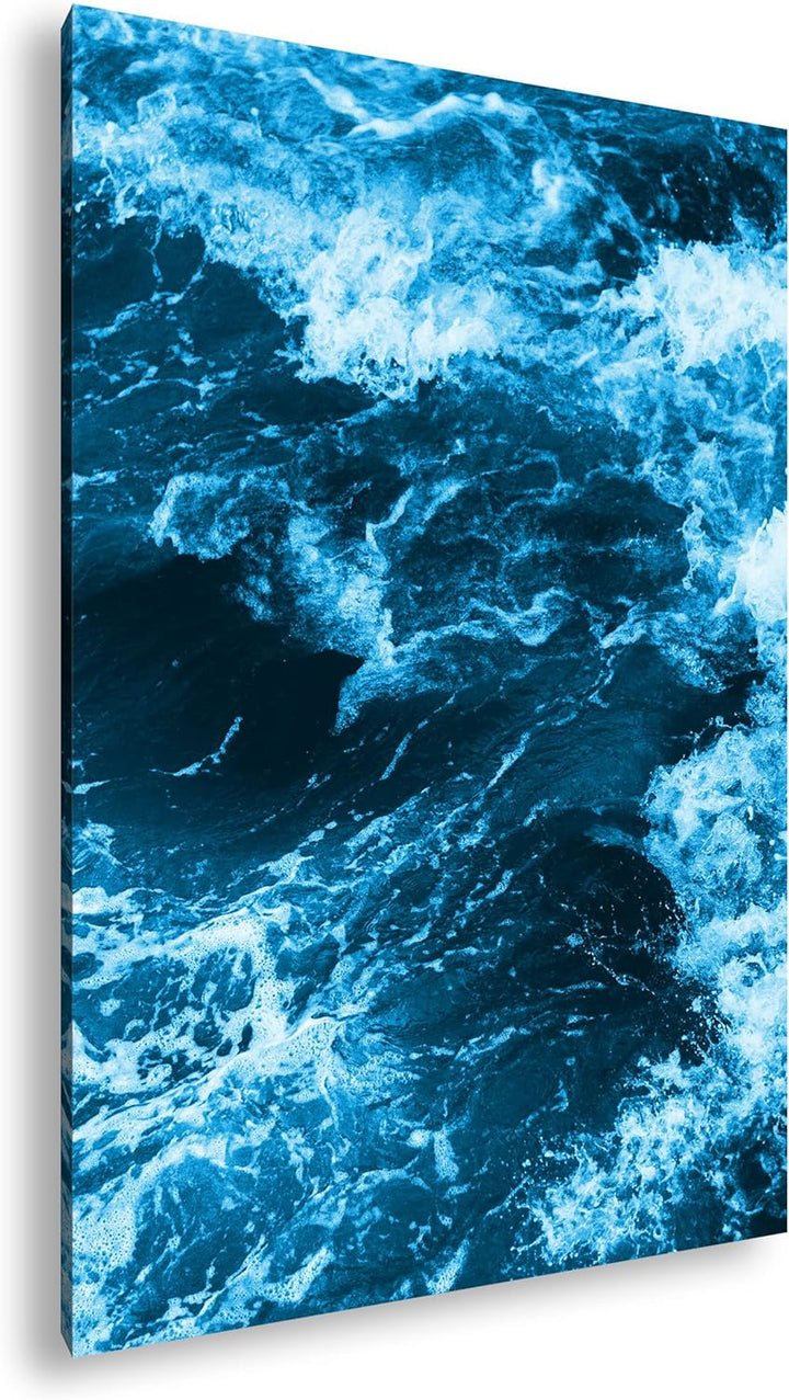 deyoli stürmische Wellen Format 100x70 Effekt: Monocrome Blau als Leinwandbild, Motiv fertig gerahmt