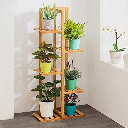 AYNEFY Pflanzenregal Blumenregal Bambus Holz Blumentreppe mit 6 Ablagen Blumenständer Pflanzenstände