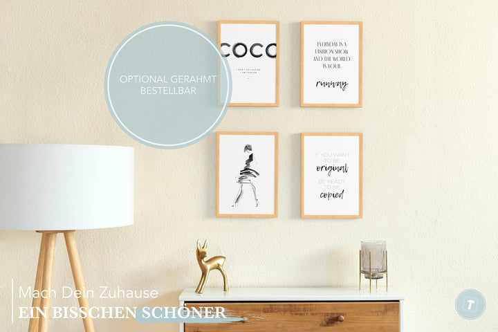 Papierschmiede® Premium Spruchposter Set 4er 50x70 cm (B2), Motiv: Coco Brush, Fashion Quote, Poster