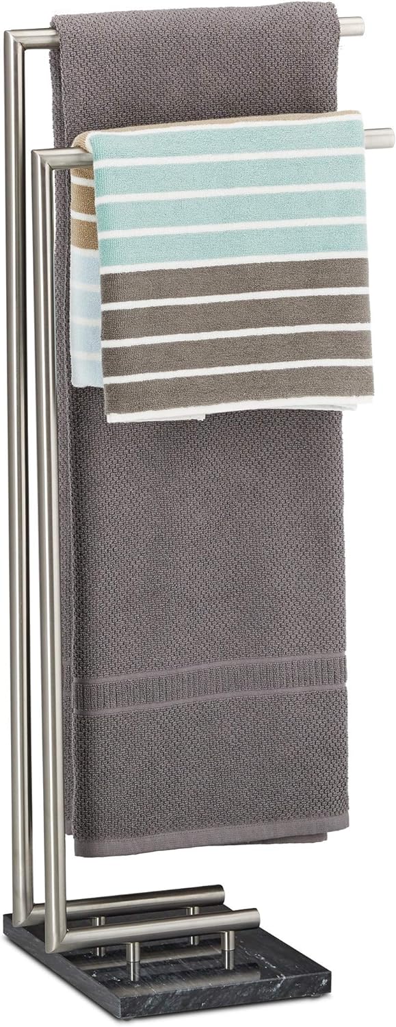 Relaxdays Handtuchhalter PIERRE, Handtuchstange freistehend, Handtuchständer Marmor, H x B x T: 84 x