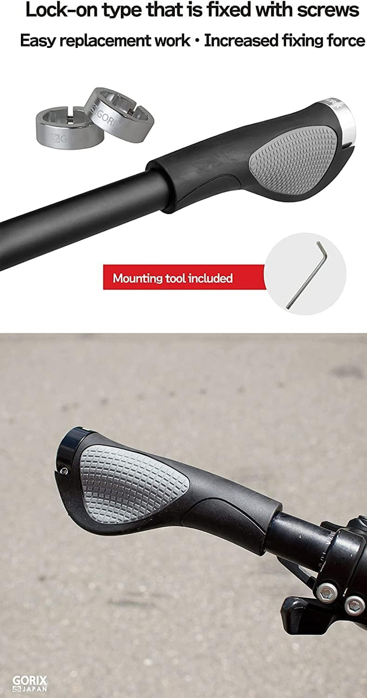 GORIX Ergo-Griffe für Fahrradlenker, für MTB, GX-D2 Schwarz, Schwarz