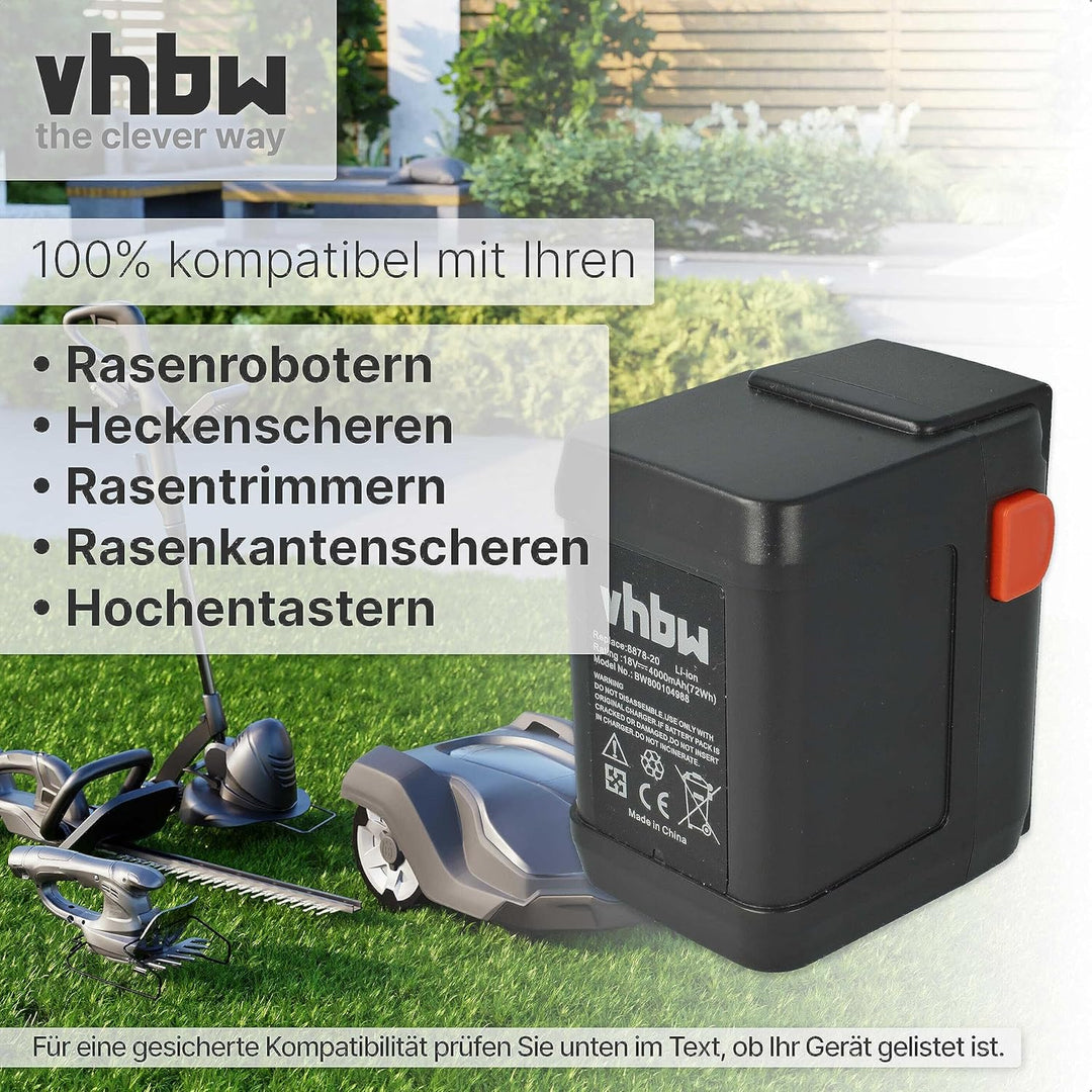 vhbw Akku 4000mAh kompatibel mit Gardena EasyCut 50-Li & Li-18/50, ErgoCut & HighCut 48-Li, AccuJet