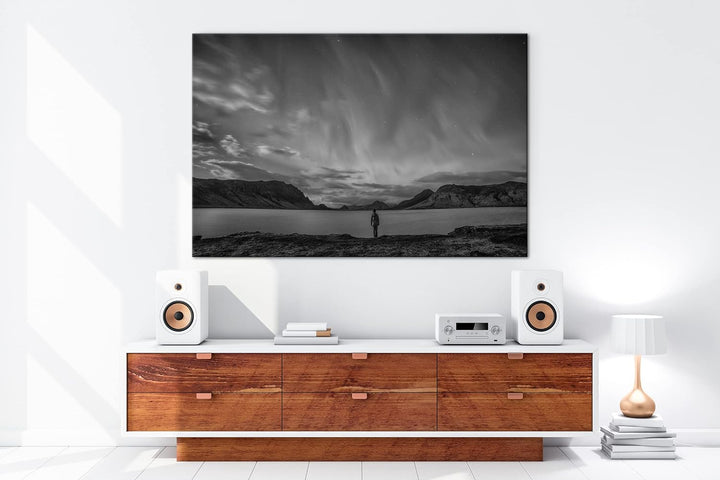 deyoli mystische Nordlichter am Abendhimmel Effekt: Schwarz&Weiss, Format: 80x60 als Leinwandbild, M