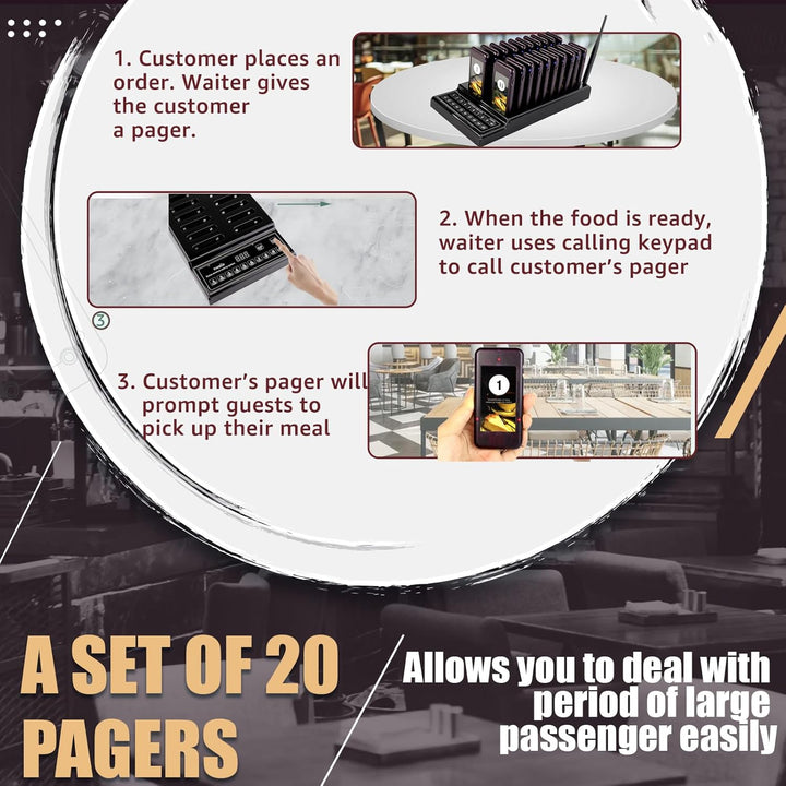 Retekess T111 Restaurant Pager System, 3 Aufforderungsmodi, Zweireihige Tastenrufe, 500 m Lange Dist