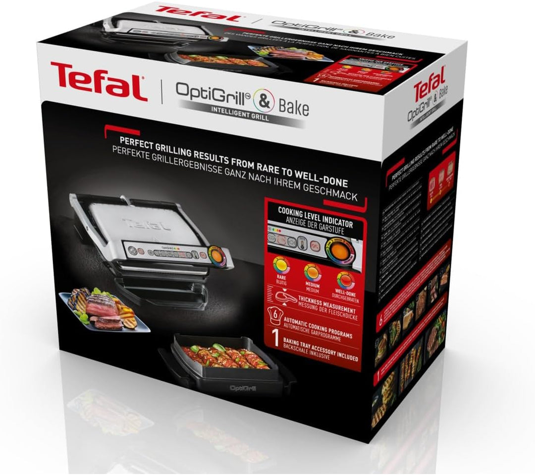 Tefal GC714D OptiGrill+ Kontaktgrill mit Backschale | 2000 Watt | 6 voreingestellte Programme | Auft