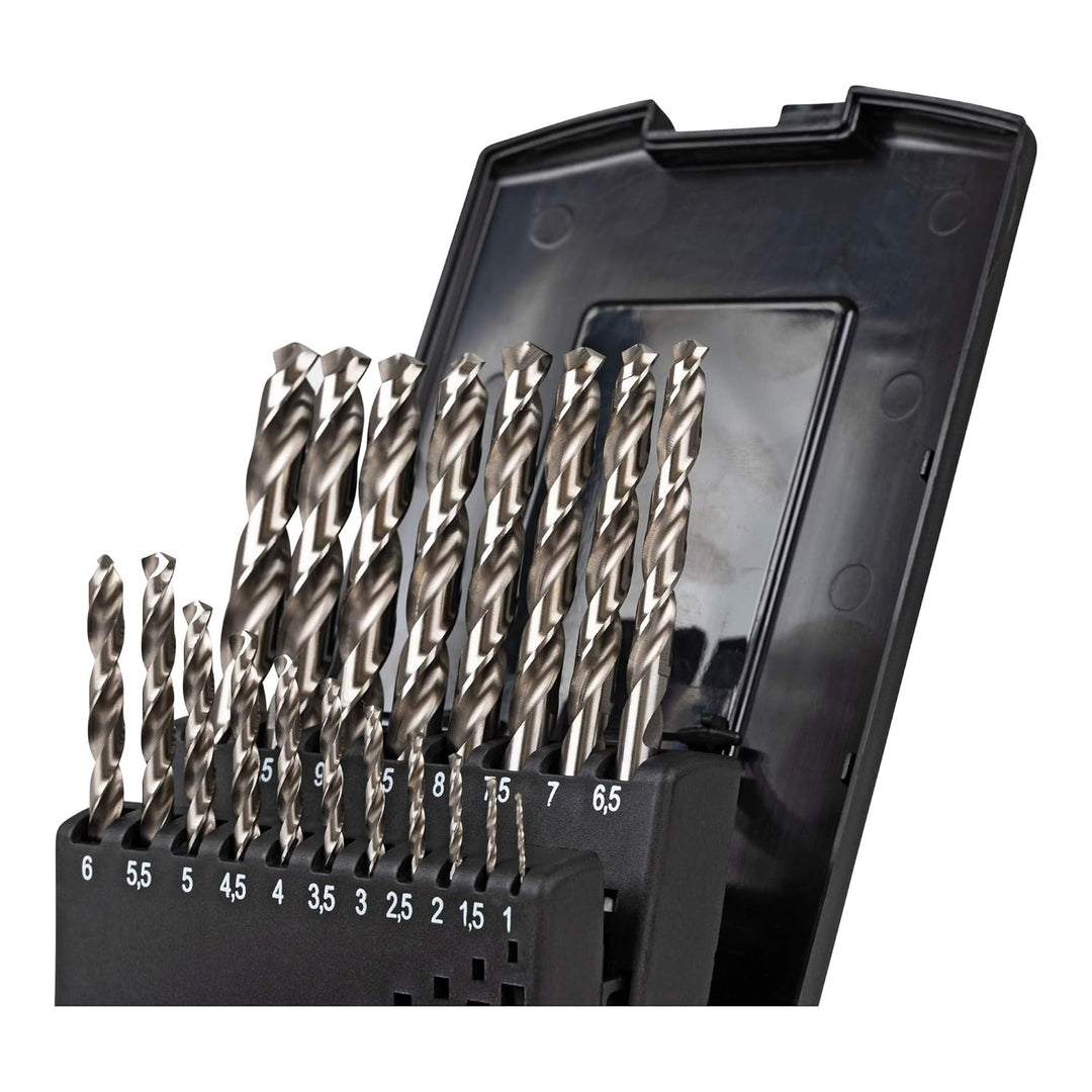 STIER Spiralbohrer Set HSS-G, 19-teilig, Metallbohrer Satz, Stahlbohrer Satz, alle gängigen Grössen,