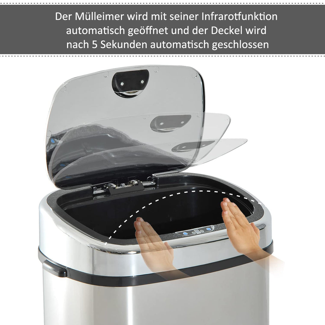 HOMCOM Mülleimer Automatik mit Sensor Abfalleimer Küche Edelstahl Silber (68L), 68L